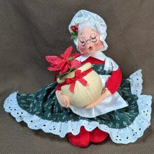 Vintage '92 Annalee Doll Mrs. Santa Claus w Poinsettia in Wood Pot MISSING BASE